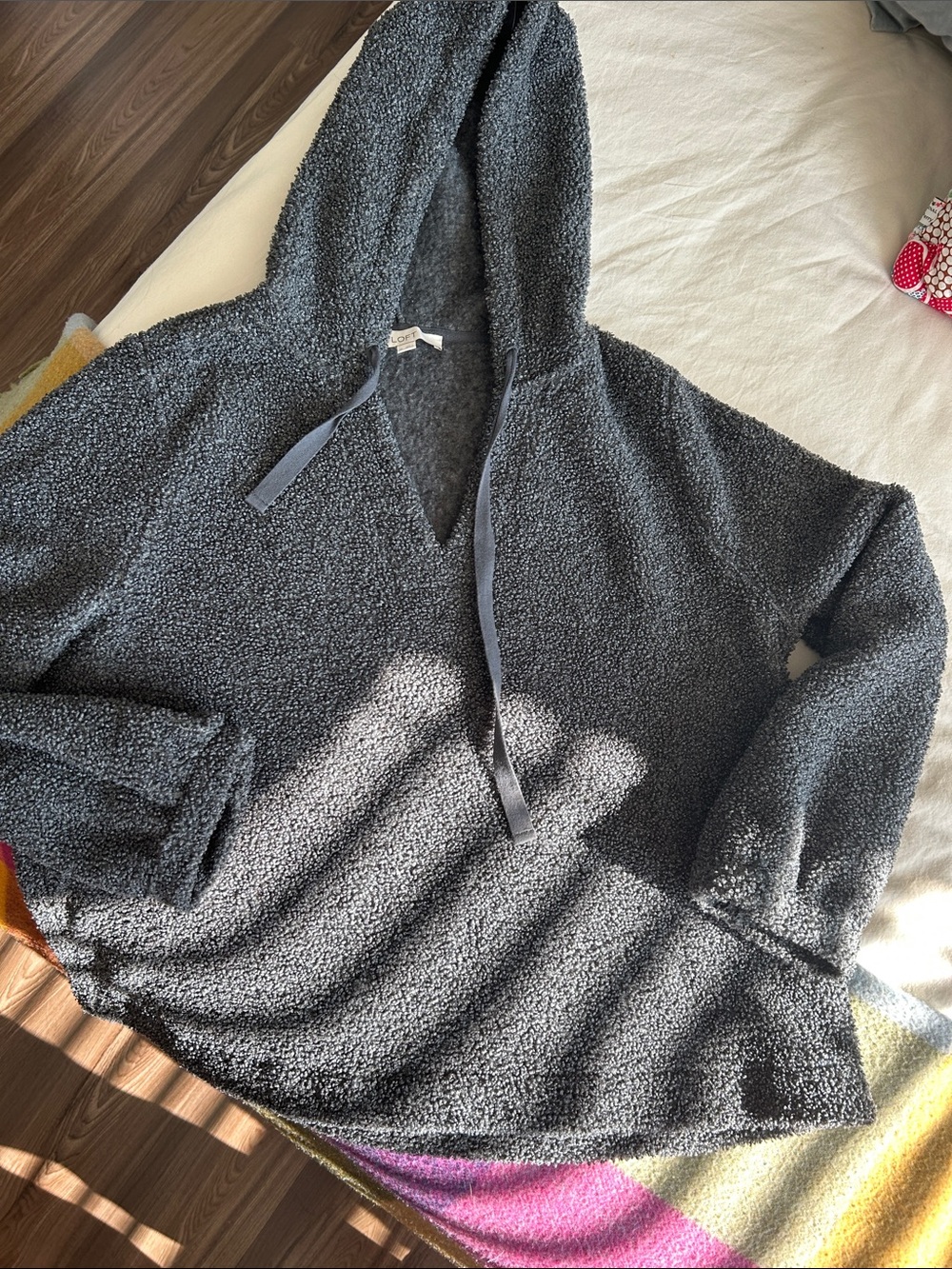 LOFT Cozy Plush Teddy Bear Hooded Pullover - Charcoal Gray Size XL